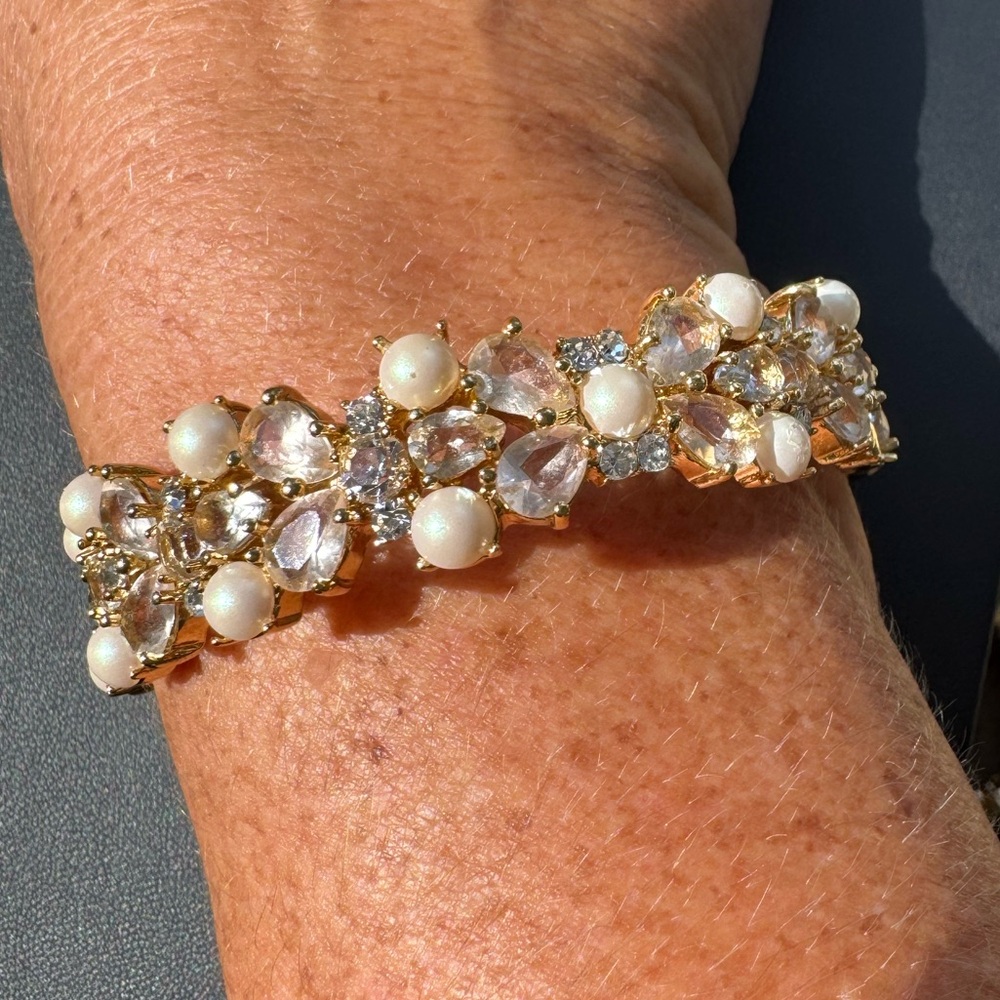 Kate Spade Pearl and Rhinestone Gold Bangle Bracelet